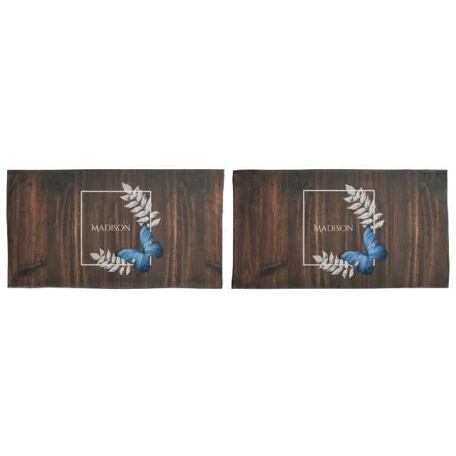 Rustikales Blue Butterfly Pillow Case Kissenbezug (Vorderseite-Set)