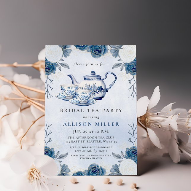 Rustikales Blue Chinoiserie Teatro Sociale Bellinz Einladung (Rustic Blue Chinoiserie Tea Party Bridal Shower Invitation)