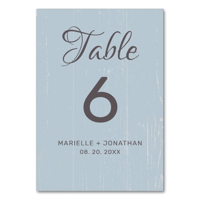Rustikales Blue Gray Weathered Wood Wedding Tischnummer (Vorderseite)