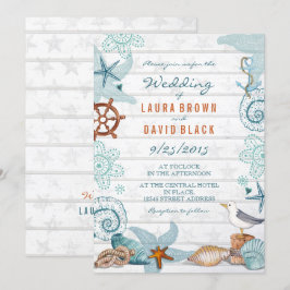 Rustikales Blue Nautical Beach Sand Wedding Einladung