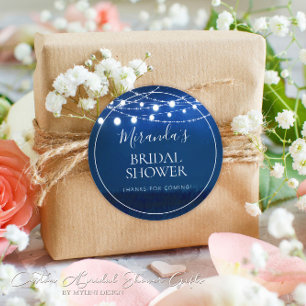 Rustikales Blue Night and String Lights Brautparty Runder Aufkleber