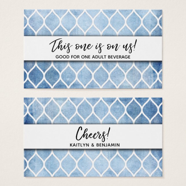 Rustikales Blue & Ogee Drinks Tickets, Handwriting (Vorne & Hinten)
