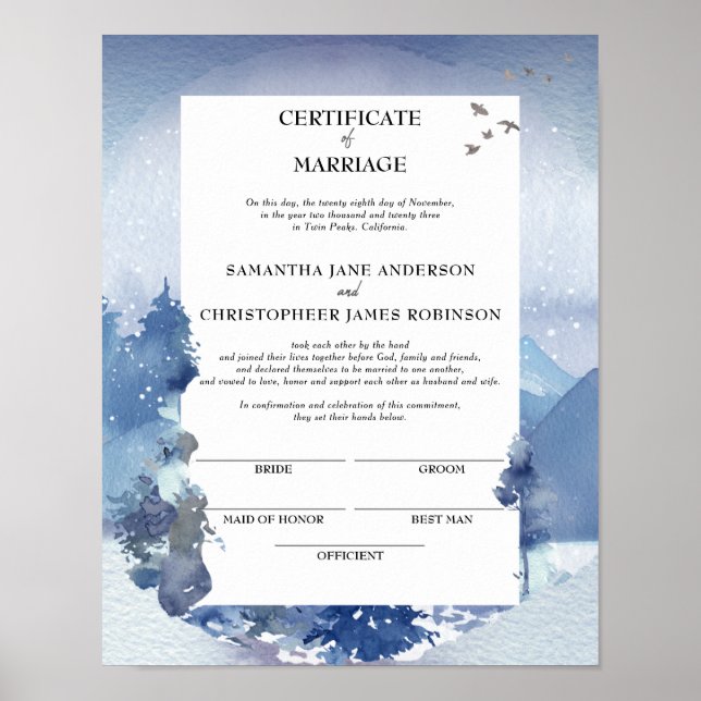 Rustikales Blue Pine Certificate of Eriage Keepake Poster (Vorne)