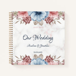 Rustikales Blue Pink Floral Wedding Guest Nook Notizbuch