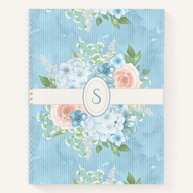 Rustikales Blue Pink Green Shabby Chic Floral Note Notizbuch (Vorderseite)