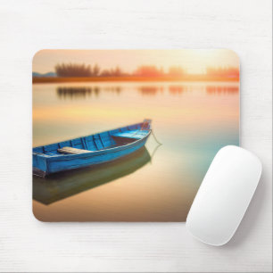 Rustikales Blue Rowboat auf Calm Lake Mousepad