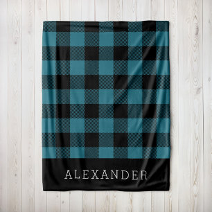 Rustikales Blue und Black Buffalo Karo Monogram Fleecedecke