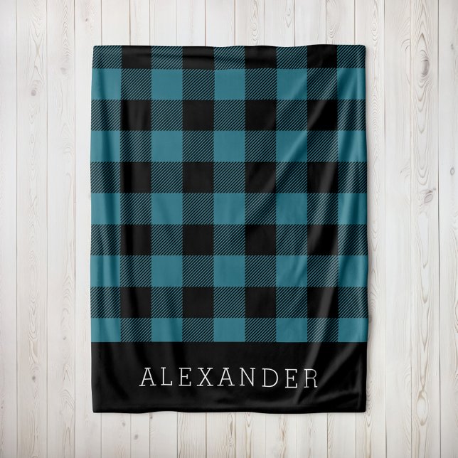 Rustikales Blue und Black Buffalo Karo Monogram Fleecedecke (Von Creator hochgeladen)