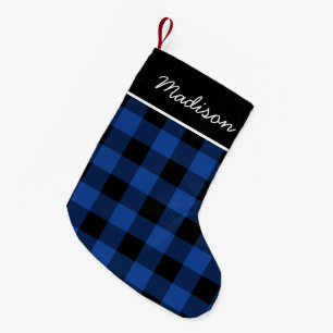 Rustikales Blue und Black Buffalo Karo Monogram Kleiner Weihnachtsstrumpf