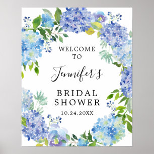 Rustikales Blue Watercolor Hydrangea-Brautparty Poster
