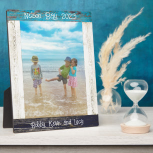 Rustikales Blue White Beach Foto Textrahmen Fotoplatte
