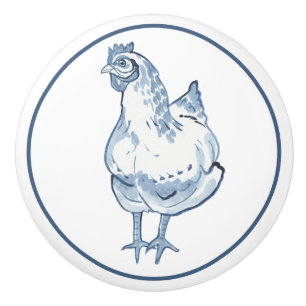 Rustikales Blue & White Chicken Hen Country Delft Keramikknauf