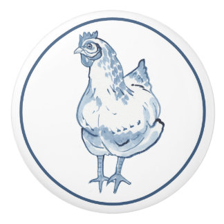 Rustikales Blue & White Chicken Hen Country Delft Keramikknauf