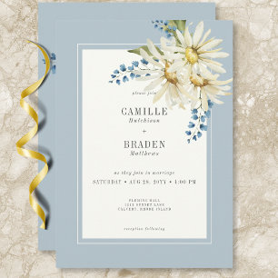 Rustikales Blue & White Daisies Wedding Einladung