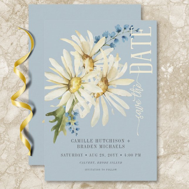 Rustikales Blue & White Daisies Wedding Save The Date (Rustic Blue & White Daisies Wedding Save The Date)