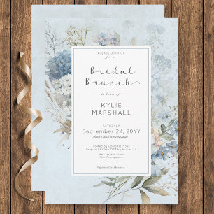Rustikales Blue & White Floral Frame Bridal Brunch Einladung
