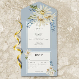 Rustikales Blue & White Watercolor Abendessen All In One Einladung