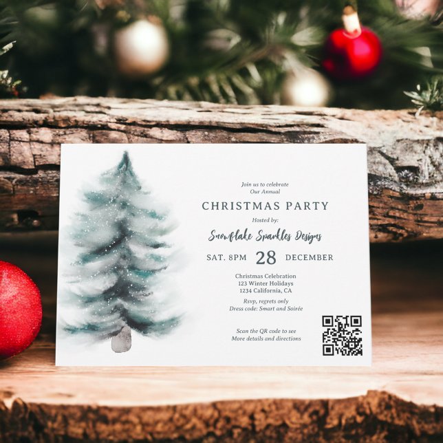 Rustikales Blue Winter Schneekaninchen Weihnachten Einladung (Rustic Blue Winter snowy Pines Corporate Christmas Invitation)