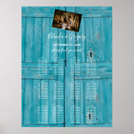 Rustikales Blue Wood Foto Hochzeitsdiagramm Poster