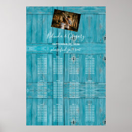 Rustikales Blue Wood Foto Hochzeitsdiagramm Poster