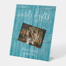 Rustikales Blue Wood Foto Hochzeitskarten Geschenk