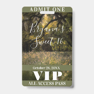Rustikales Blumen- Enchanted Forest Sweet 16 VIP-A Ausweis