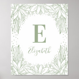 Rustikales Blumenbaby Monogramm. Country Green Kin Poster