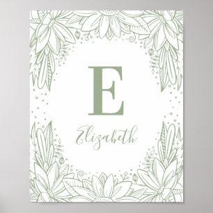 Rustikales Blumenbaby Monogramm. Country Green Kin Poster