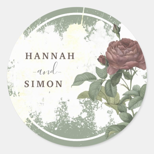 Rustikales Blumenburgund Marsala Modernes Minimali Runder Aufkleber (Vorderseite)