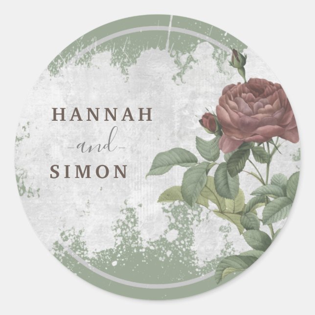 Rustikales Blumenburgund Marsala Modernes Minimali Runder Aufkleber (Vorderseite)