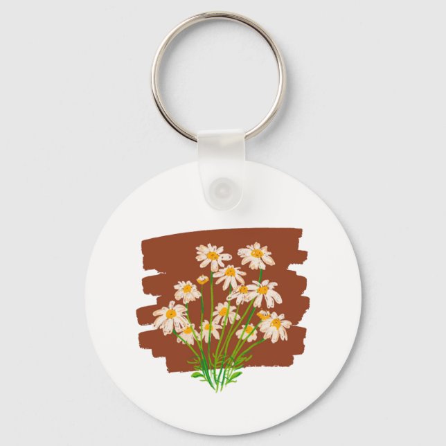Rustikales Blumendesign auf braunem Hintergrund Schlüsselanhänger (Vorderseite)