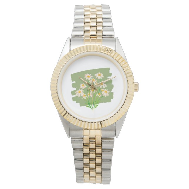Rustikales Blumendesign auf grünem Hintergrund Armbanduhr (Vorderseite)