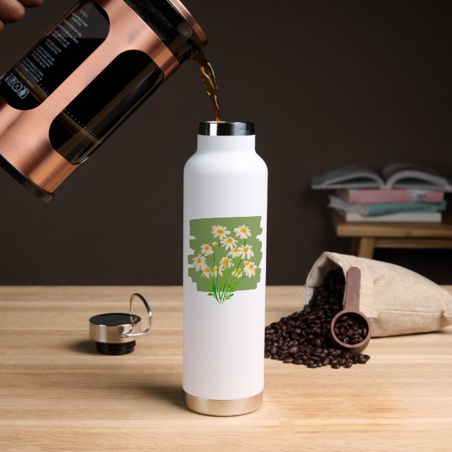 Rustikales Blumendesign auf grünem Hintergrund Trinkflasche (Kaffee (gedreht))