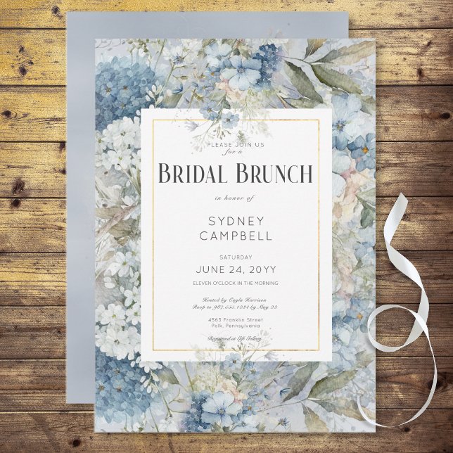 Rustikales Blumengebirge Bridal Brunch Einladung (Rustic Blue Floral Watercolor Bridal Brunch Invitation)