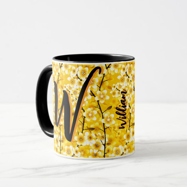 Rustikales Blumengeschenk (Name Monogramm) Antikes Tasse (Vorderseite Links)