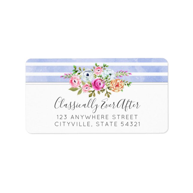 Rustikales Blumengewässer Modernes Strip-Shabby Ch Adressaufkleber (Vorne)