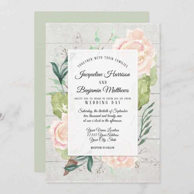 Rustikales Blumenholz Wasserfarben Kunst, Blumenzw Einladung (Vorne/Hinten)