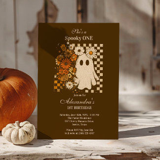 Rustikales Blumenkarton Ghost 1. Geburtstag Einladung