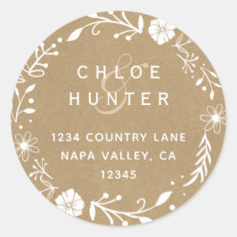 Rustikales Blumenkraut Imitate Kraft Rücksendeadre Runder Aufkleber