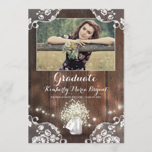 Rustikales Blumenmaurer-Glas-Foto-Abschluss-Party Einladung