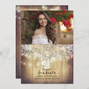 Rustikales Blumenmaurer-Glas-Foto-Abschluss-Party Einladung