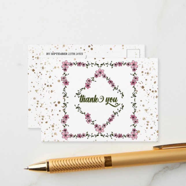 Rustikales Blumenmuster Moderne Schrift, Postkad Begleitkarte (Vorderseite/Rückseite Beispiel)