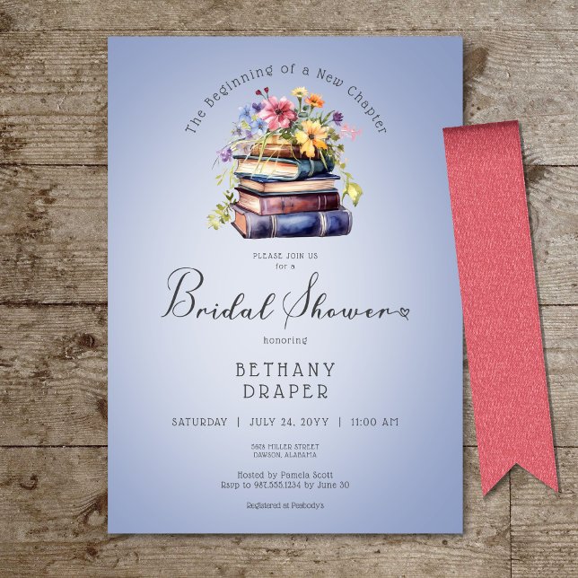 Rustikales Blumenmuster Neues Kapitel beginnt Blau Einladung (Rustic Floral New Chapter Begins Blue Shower Invitation)