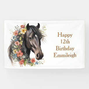 Rustikales Blumenpferd 12. Geburtstag Banner