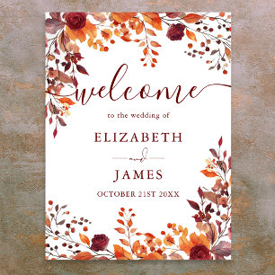 Rustikales Blumens Herbst Hochzeit Willkommensschi Poster
