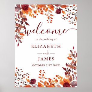 Rustikales Blumenschild Herbst Hochzeit Willkommen Poster