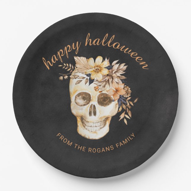 Rustikales Blumenschmuck Halloween Pappteller (Vorderseite)