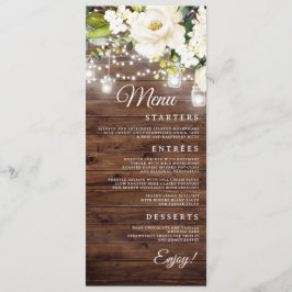 Rustikales Blumenstrauß-Menü zum Hochzeitsessen Menükarte