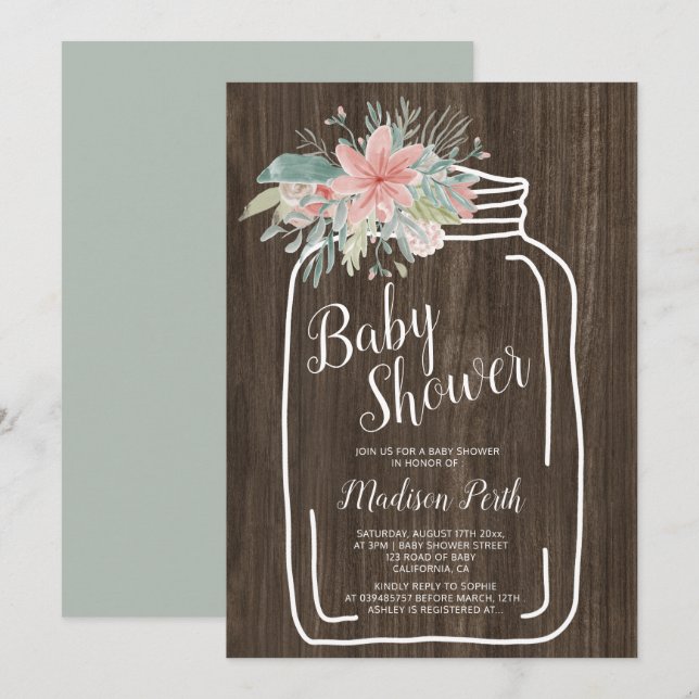 Rustikales Blumenzauber-Kanülenzange Babydusche Einladung (Vorne/Hinten)