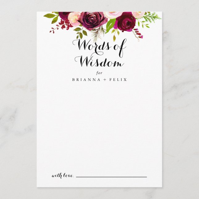 Rustikales Blush Burgund Hochzeitssätze der Weishe Hinweiskarte (Vorderseite)